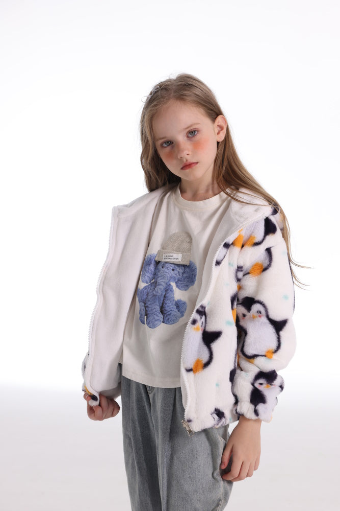 Felpa PINGUINO giacca invernale con cappuccio e tasche, unisex per adulti e bambini, in pile flanella, calda e morbida, colori divertenti
