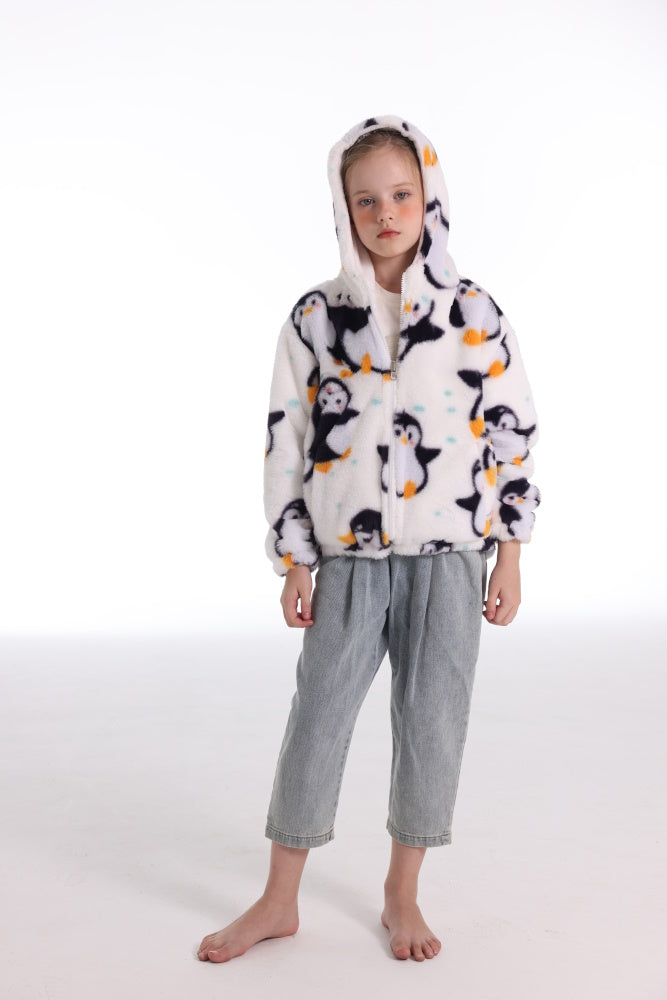 Felpa PINGUINO giacca invernale con cappuccio e tasche, unisex per adulti e bambini, in pile flanella, calda e morbida, colori divertenti
