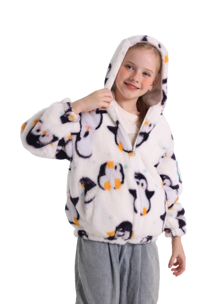 Felpa PINGUINO giacca invernale con cappuccio e tasche, unisex per adulti e bambini, in pile flanella, calda e morbida, colori divertenti