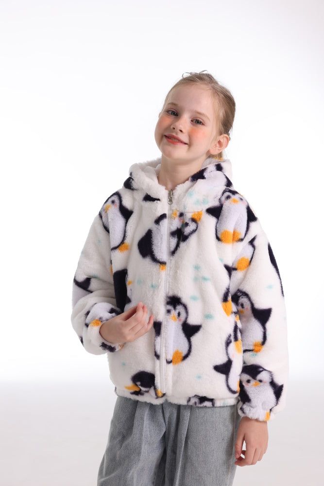 Felpa PINGUINO giacca invernale con cappuccio e tasche, unisex per adulti e bambini, in pile flanella, calda e morbida, colori divertenti