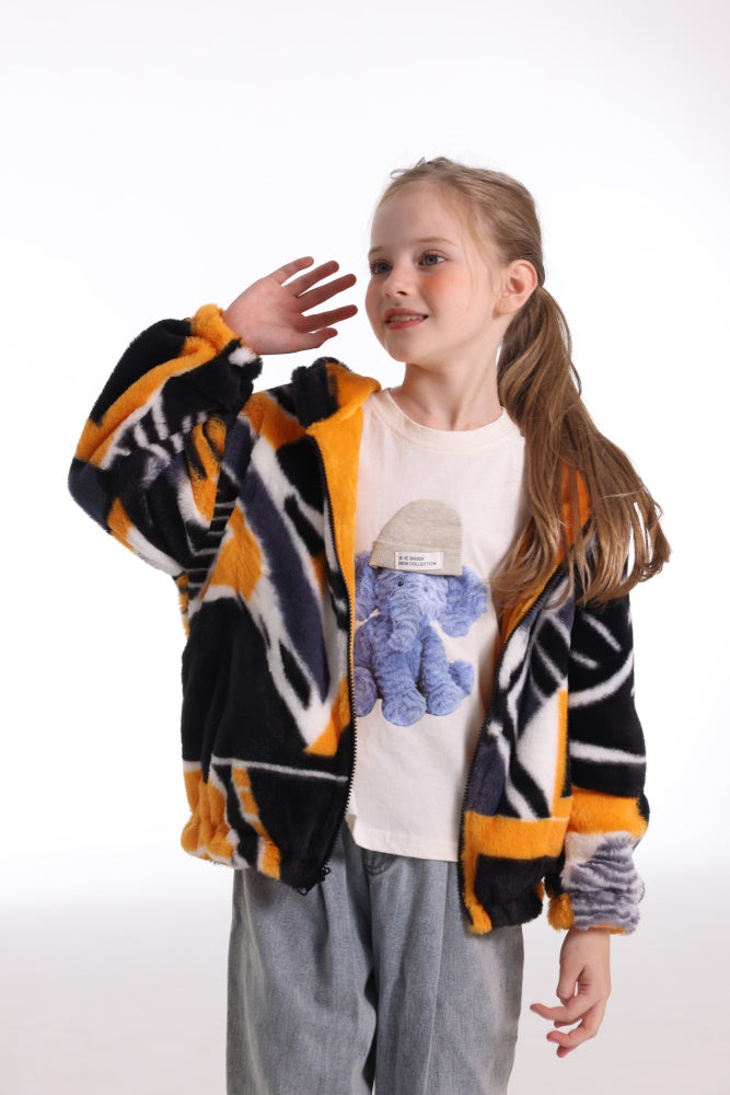 Felpa GEOMETRICO giacca invernale con cappuccio e tasche, unisex per adulti e bambini, in pile flanella, calda e morbida, colori divertenti