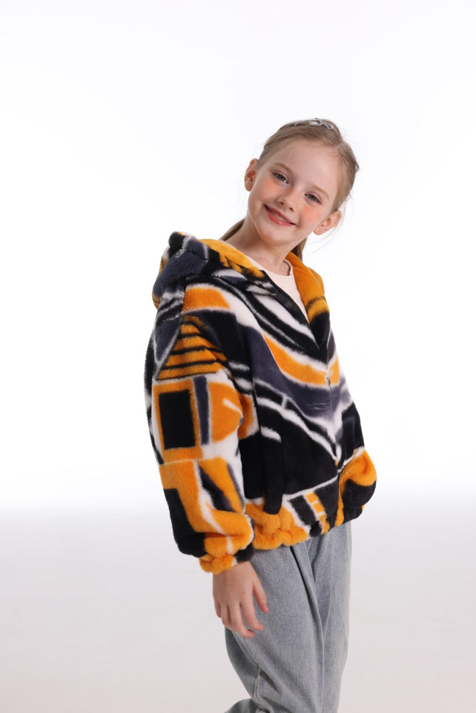 Felpa GEOMETRICO giacca invernale con cappuccio e tasche, unisex per adulti e bambini, in pile flanella, calda e morbida, colori divertenti