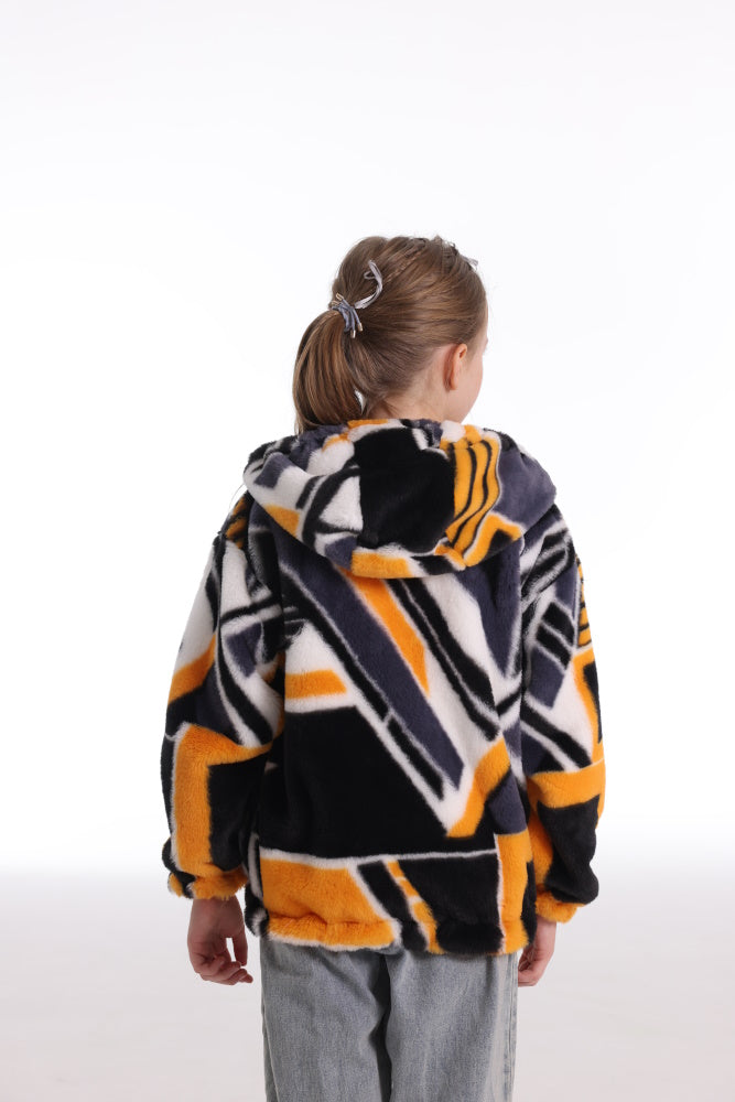 Felpa GEOMETRICO giacca invernale con cappuccio e tasche, unisex per adulti e bambini, in pile flanella, calda e morbida, colori divertenti
