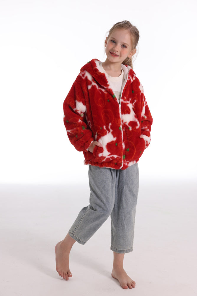 Felpa RENNA giacca invernale con cappuccio e tasche, unisex per adulti e bambini, in pile flanella, calda e morbida, colori divertenti