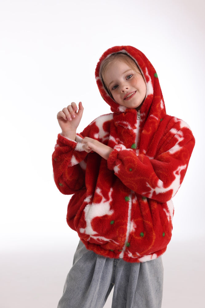 Felpa RENNA giacca invernale con cappuccio e tasche, unisex per adulti e bambini, in pile flanella, calda e morbida, colori divertenti