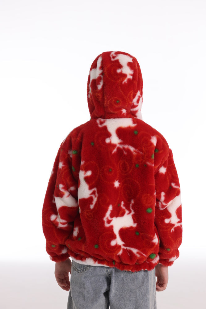 Felpa RENNA giacca invernale con cappuccio e tasche, unisex per adulti e bambini, in pile flanella, calda e morbida, colori divertenti