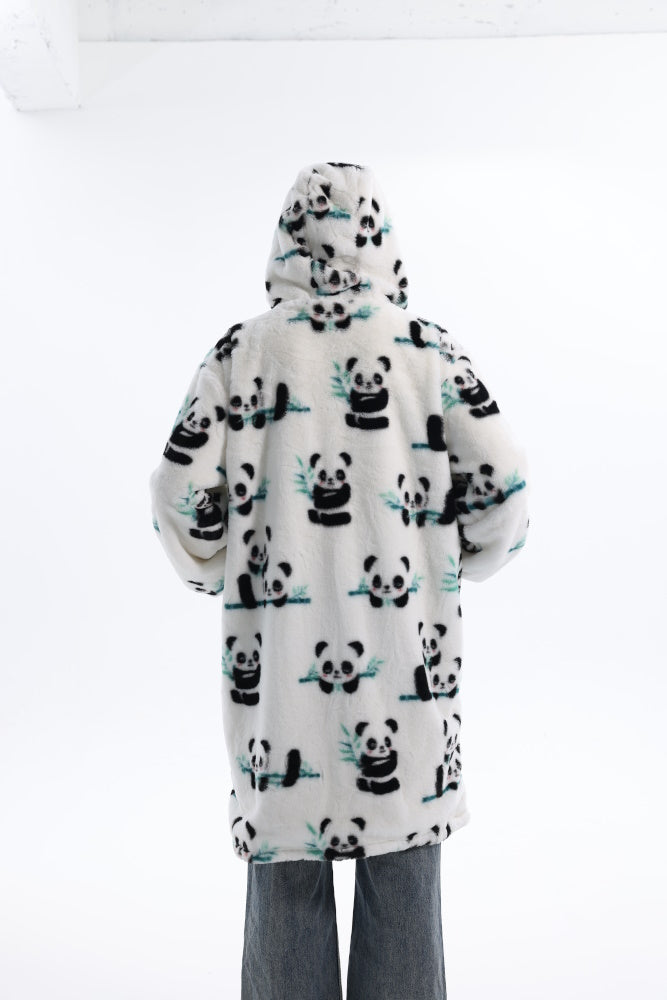 Felpa PANDA giacca invernale con cappuccio e tasche, unisex per adulti e bambini, in pile flanella, calda e morbida, colori divertenti