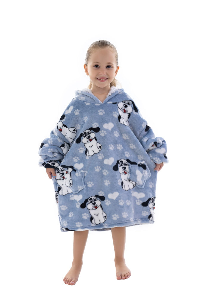 Poncho CANE lungo unisex in flanella con cappuccio e maniche lunghe, plaid indossabile caldo e morbido