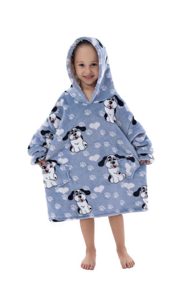 Poncho CANE lungo unisex in flanella con cappuccio e maniche lunghe, plaid indossabile caldo e morbido