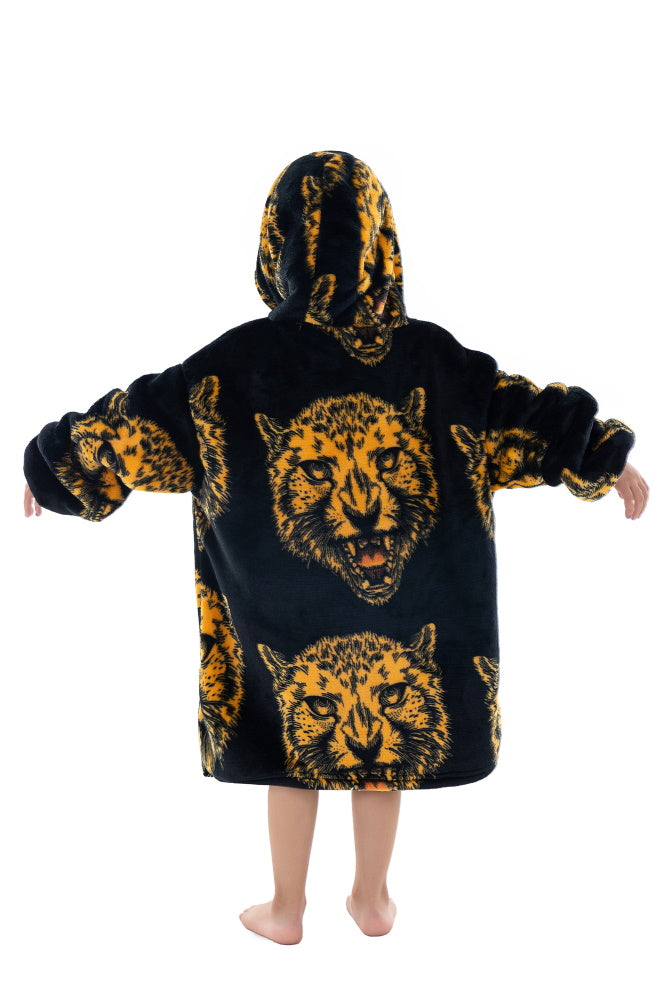 Poncho TESTA TIGRE lungo unisex in flanella con cappuccio e maniche lunghe, plaid indossabile caldo e morbido