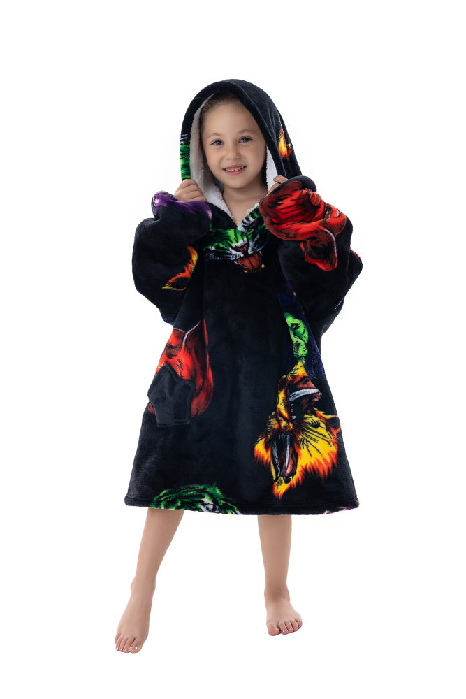 Poncho MISTO lungo unisex in flanella con cappuccio e maniche lunghe, plaid indossabile caldo e morbido