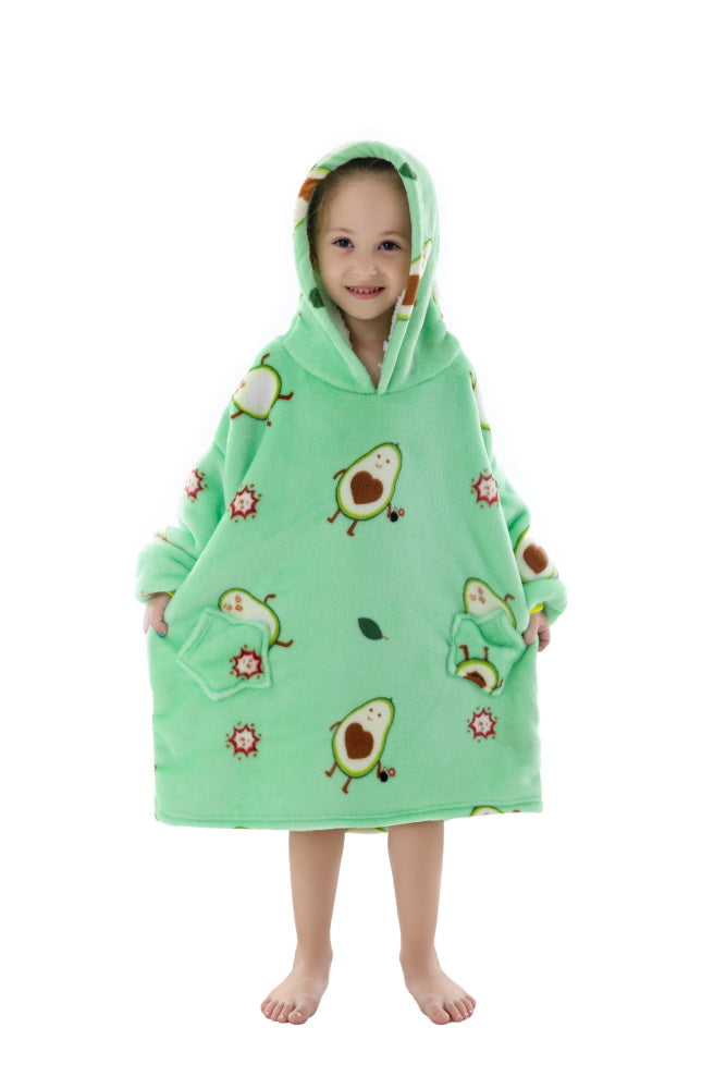Poncho AVOCADO lungo unisex in flanella con cappuccio e maniche lunghe, plaid indossabile caldo e morbido