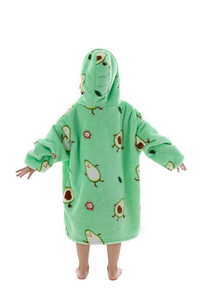 Poncho AVOCADO lungo unisex in flanella con cappuccio e maniche lunghe, plaid indossabile caldo e morbido