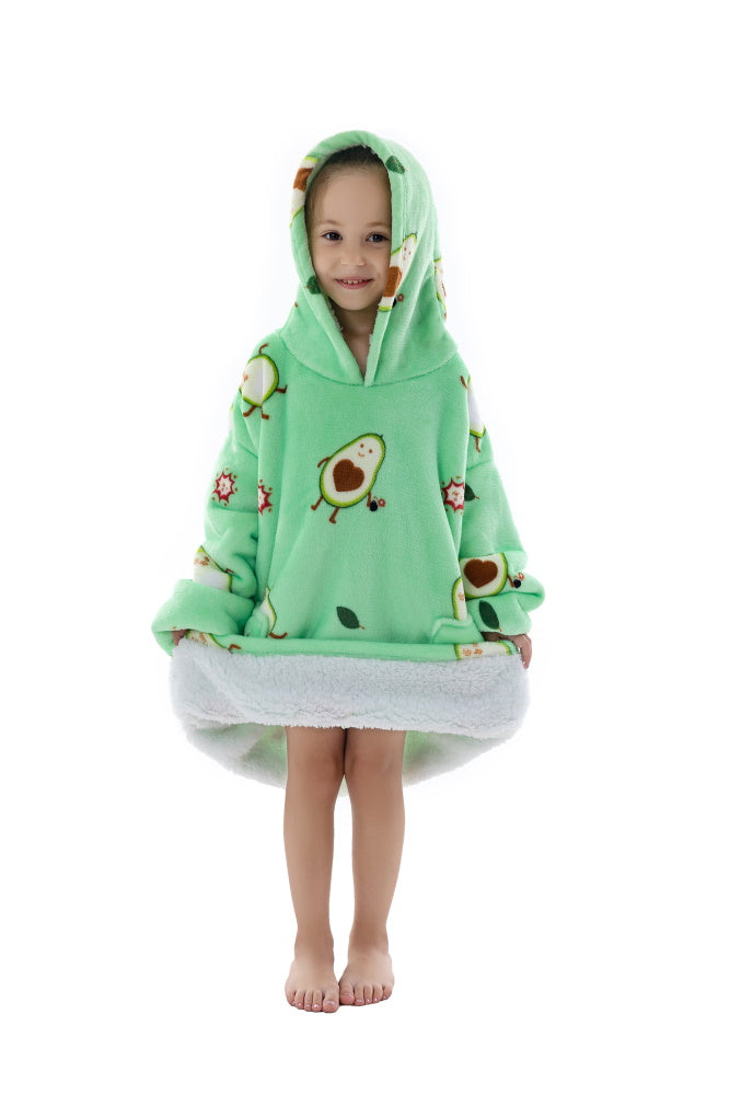Poncho AVOCADO lungo unisex in flanella con cappuccio e maniche lunghe, plaid indossabile caldo e morbido
