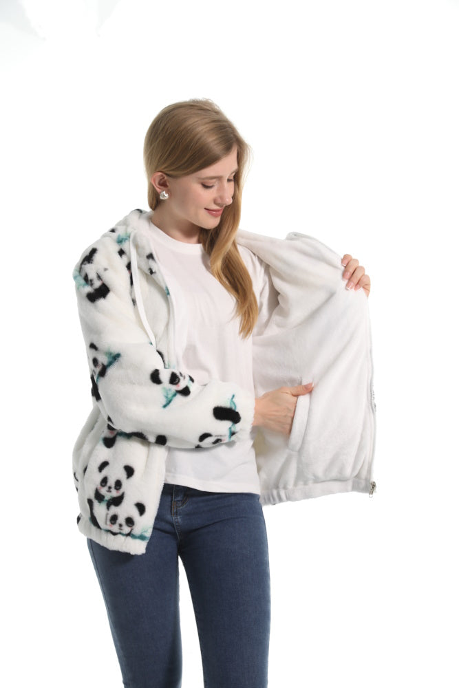 Felpa PANDA giacca invernale con cappuccio e tasche, unisex per adulti e bambini, in pile flanella, calda e morbida, colori divertenti