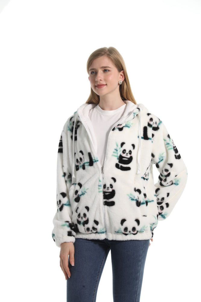 Felpa PANDA giacca invernale con cappuccio e tasche, unisex per adulti e bambini, in pile flanella, calda e morbida, colori divertenti