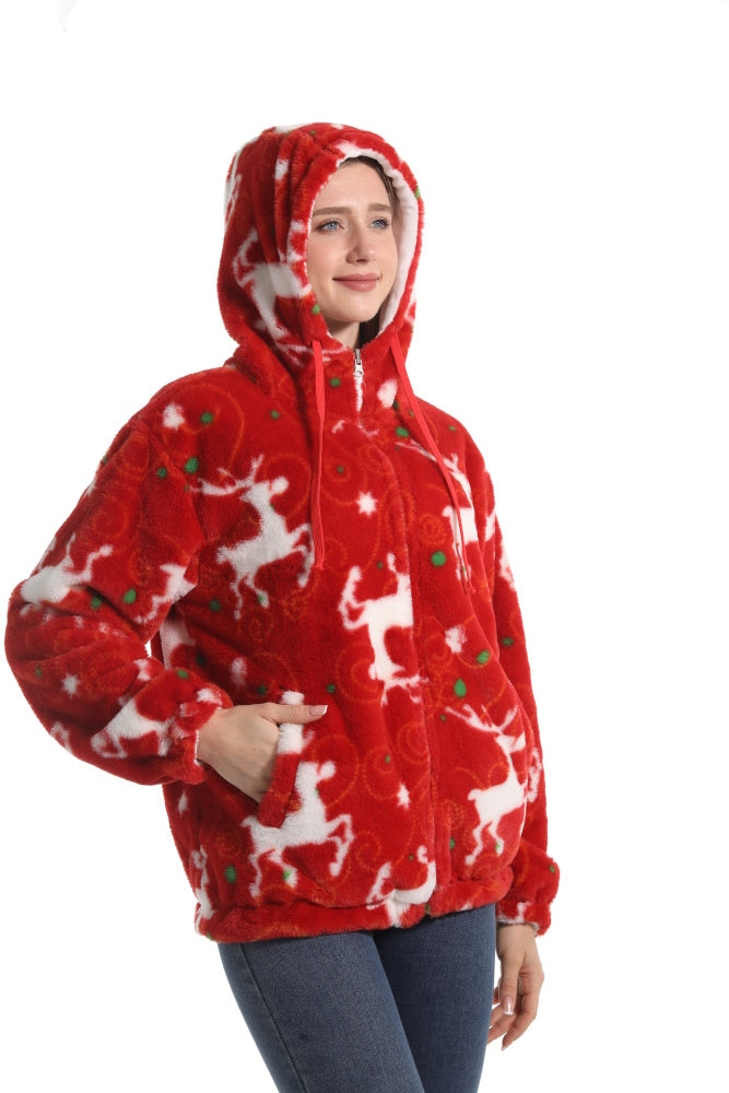 Felpa RENNA giacca invernale con cappuccio e tasche, unisex per adulti e bambini, in pile flanella, calda e morbida, colori divertenti
