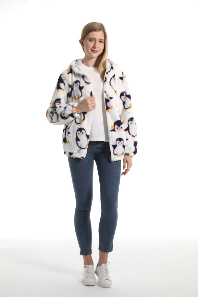 Felpa PINGUINO giacca invernale con cappuccio e tasche, unisex per adulti e bambini, in pile flanella, calda e morbida, colori divertenti