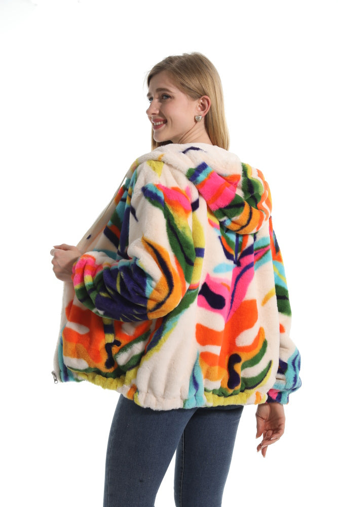 Felpa MULTICOLOR giacca invernale con cappuccio e tasche, unisex per adulti e bambini, in pile flanella, calda e morbida, colori divertenti