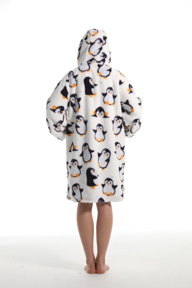 Felpa PINGUINO giacca invernale con cappuccio e tasche, unisex per adulti e bambini, in pile flanella, calda e morbida, colori divertenti