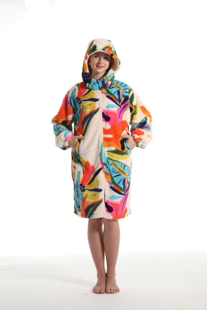 Felpa MULTICOLOR giacca invernale con cappuccio e tasche, unisex per adulti e bambini, in pile flanella, calda e morbida, colori divertenti