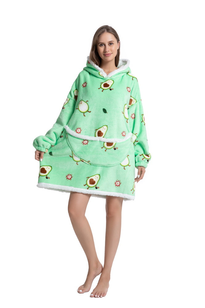 Poncho AVOCADO lungo unisex in flanella con cappuccio e maniche lunghe, plaid indossabile caldo e morbido