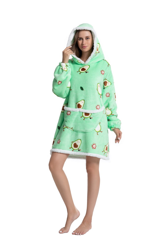 Poncho AVOCADO lungo unisex in flanella con cappuccio e maniche lunghe, plaid indossabile caldo e morbido