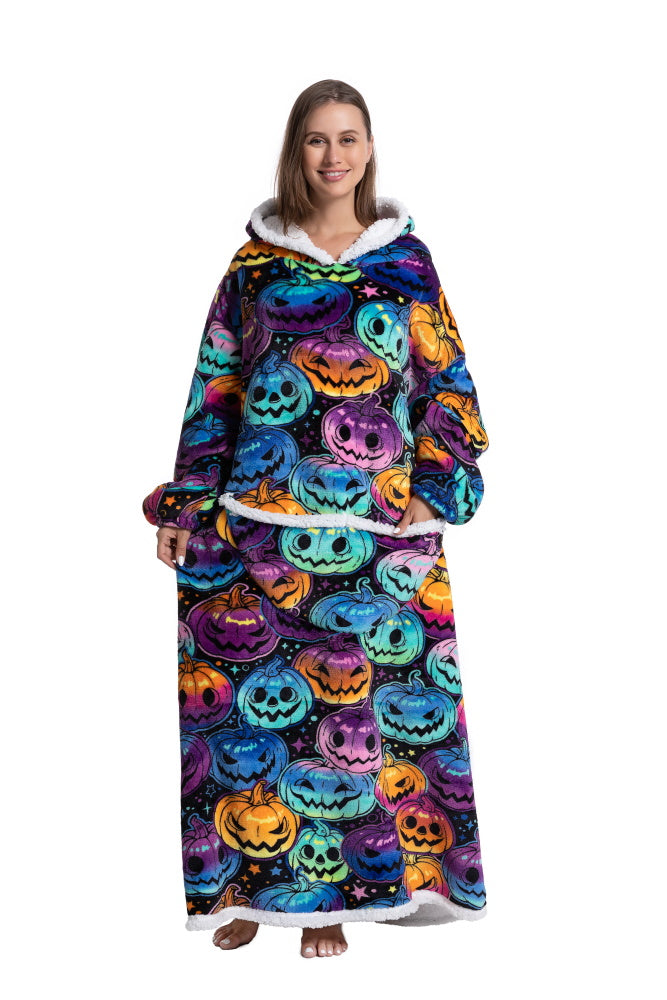 Poncho ZUCCA lungo unisex in flanella con cappuccio e maniche lunghe, plaid indossabile caldo e morbido