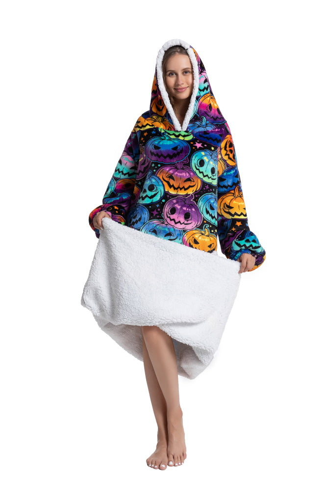 Poncho ZUCCA lungo unisex in flanella con cappuccio e maniche lunghe, plaid indossabile caldo e morbido