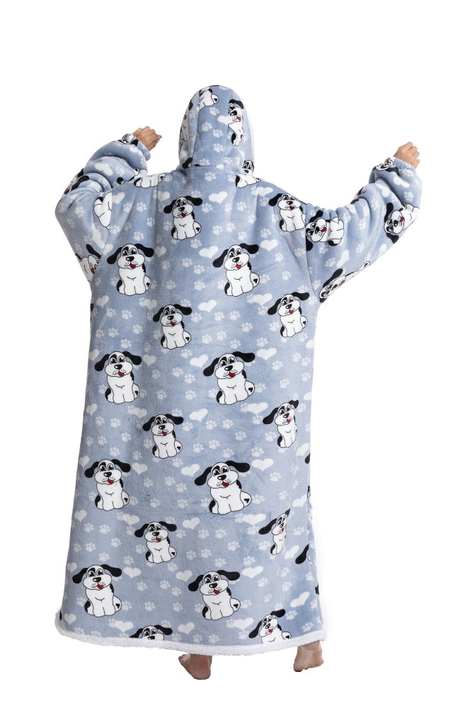 Poncho CANE lungo unisex in flanella con cappuccio e maniche lunghe, plaid indossabile caldo e morbido