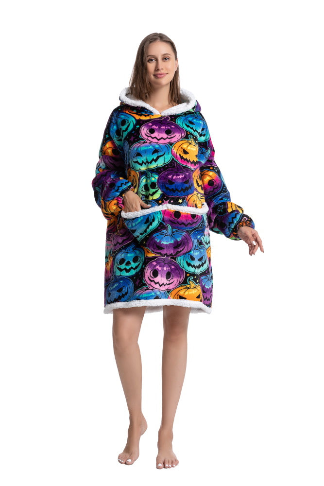Poncho ZUCCA lungo unisex in flanella con cappuccio e maniche lunghe, plaid indossabile caldo e morbido