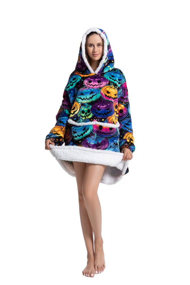 Poncho ZUCCA lungo unisex in flanella con cappuccio e maniche lunghe, plaid indossabile caldo e morbido