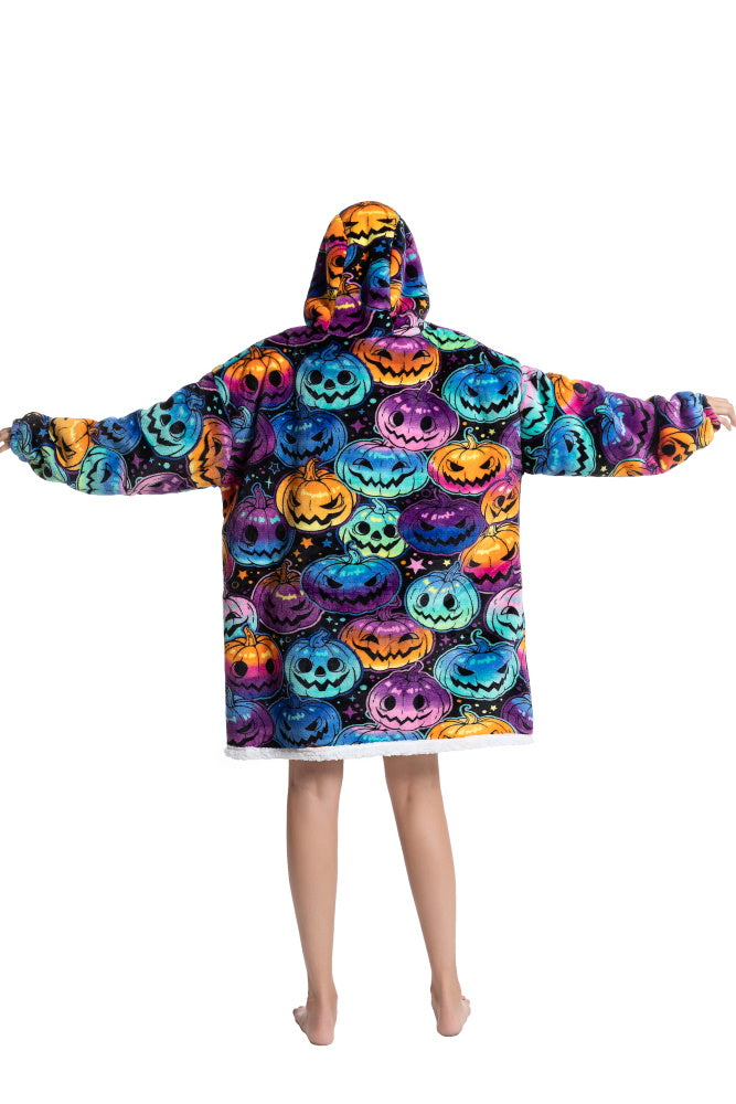 Poncho ZUCCA lungo unisex in flanella con cappuccio e maniche lunghe, plaid indossabile caldo e morbido