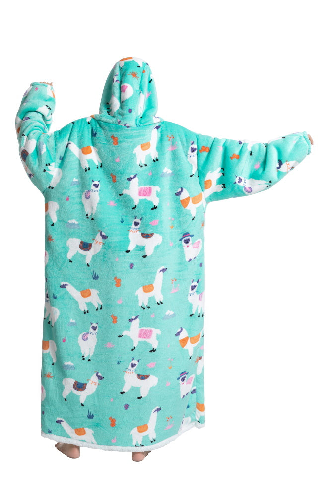 Poncho LAMA lungo unisex in flanella con cappuccio e maniche lunghe, plaid indossabile caldo e morbido