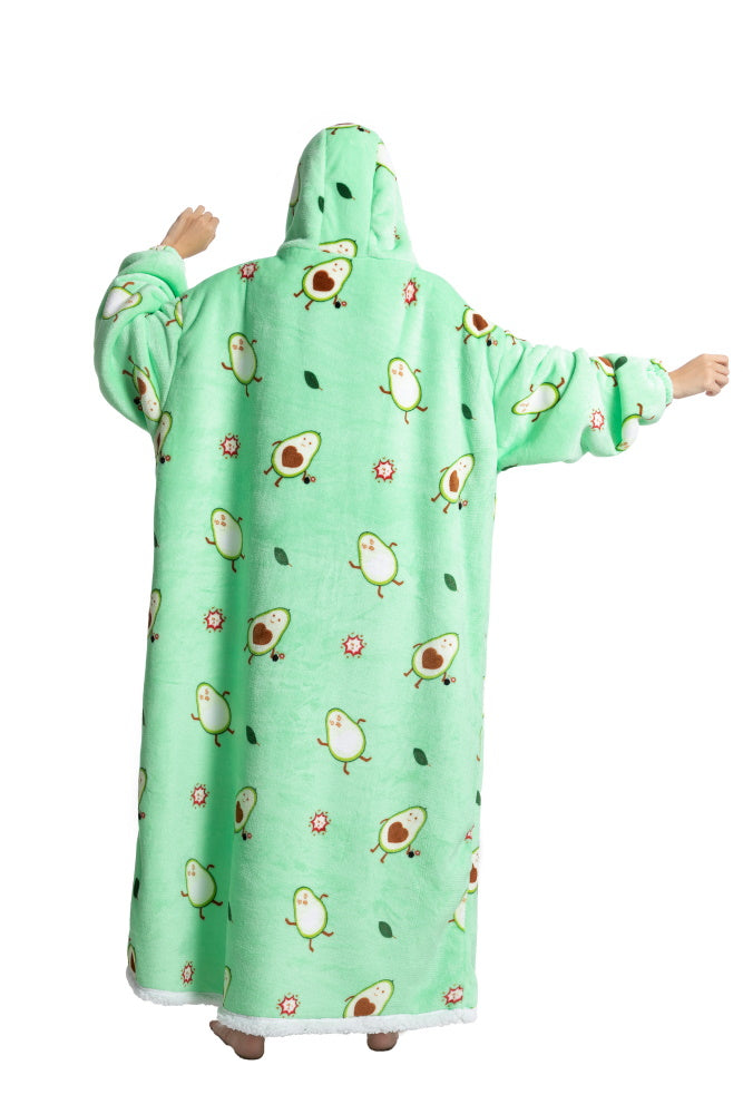 Poncho AVOCADO lungo unisex in flanella con cappuccio e maniche lunghe, plaid indossabile caldo e morbido