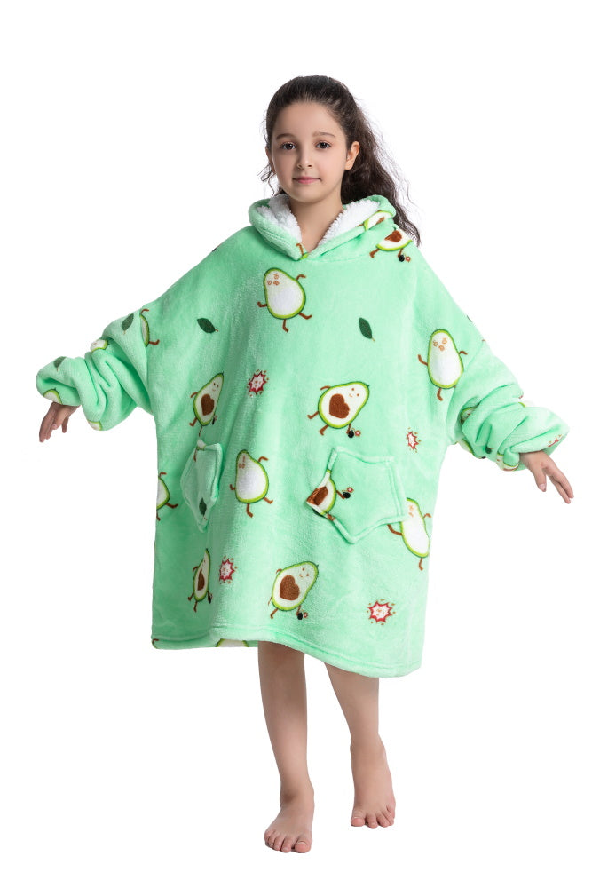 Poncho AVOCADO lungo unisex in flanella con cappuccio e maniche lunghe, plaid indossabile caldo e morbido