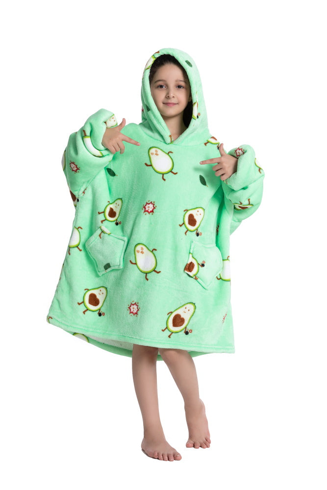 Poncho AVOCADO lungo unisex in flanella con cappuccio e maniche lunghe, plaid indossabile caldo e morbido