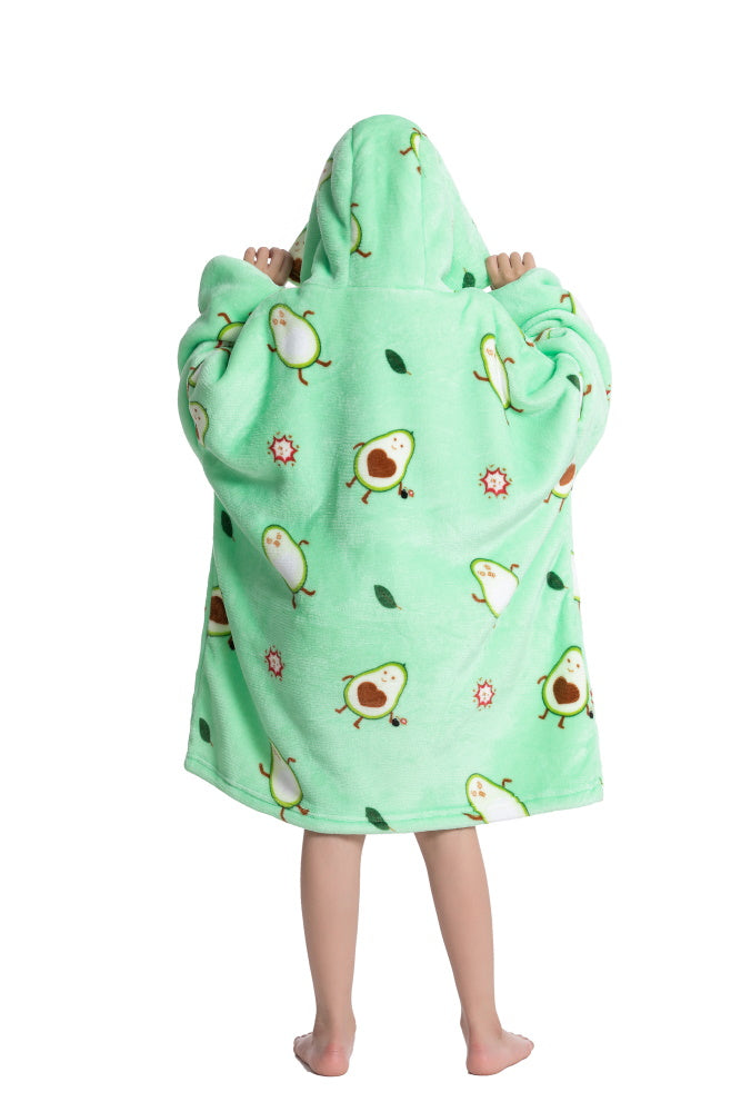 Poncho AVOCADO lungo unisex in flanella con cappuccio e maniche lunghe, plaid indossabile caldo e morbido