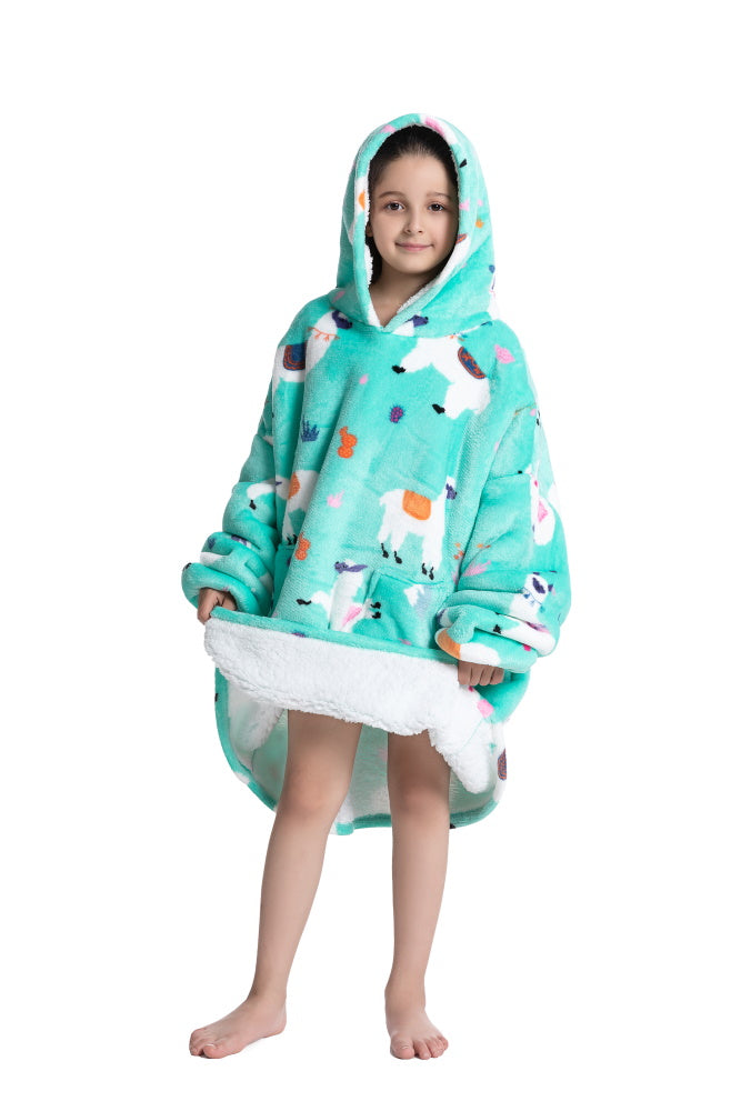 Poncho LAMA lungo unisex in flanella con cappuccio e maniche lunghe, plaid indossabile caldo e morbido