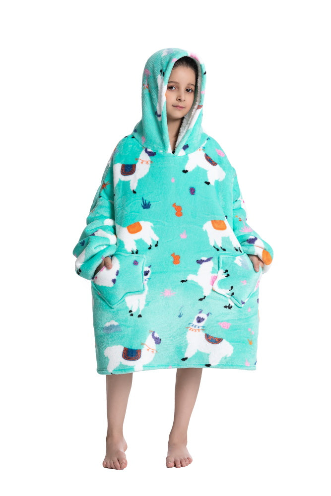Poncho LAMA lungo unisex in flanella con cappuccio e maniche lunghe, plaid indossabile caldo e morbido