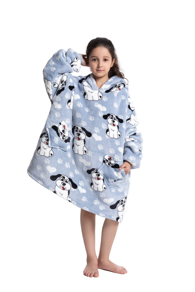 Poncho CANE lungo unisex in flanella con cappuccio e maniche lunghe, plaid indossabile caldo e morbido