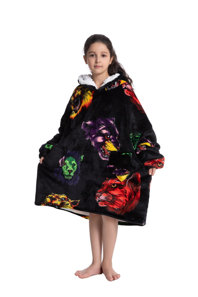 Poncho MISTO lungo unisex in flanella con cappuccio e maniche lunghe, plaid indossabile caldo e morbido