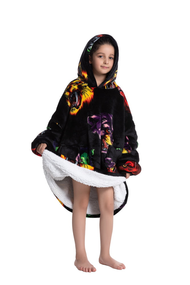 Poncho MISTO lungo unisex in flanella con cappuccio e maniche lunghe, plaid indossabile caldo e morbido