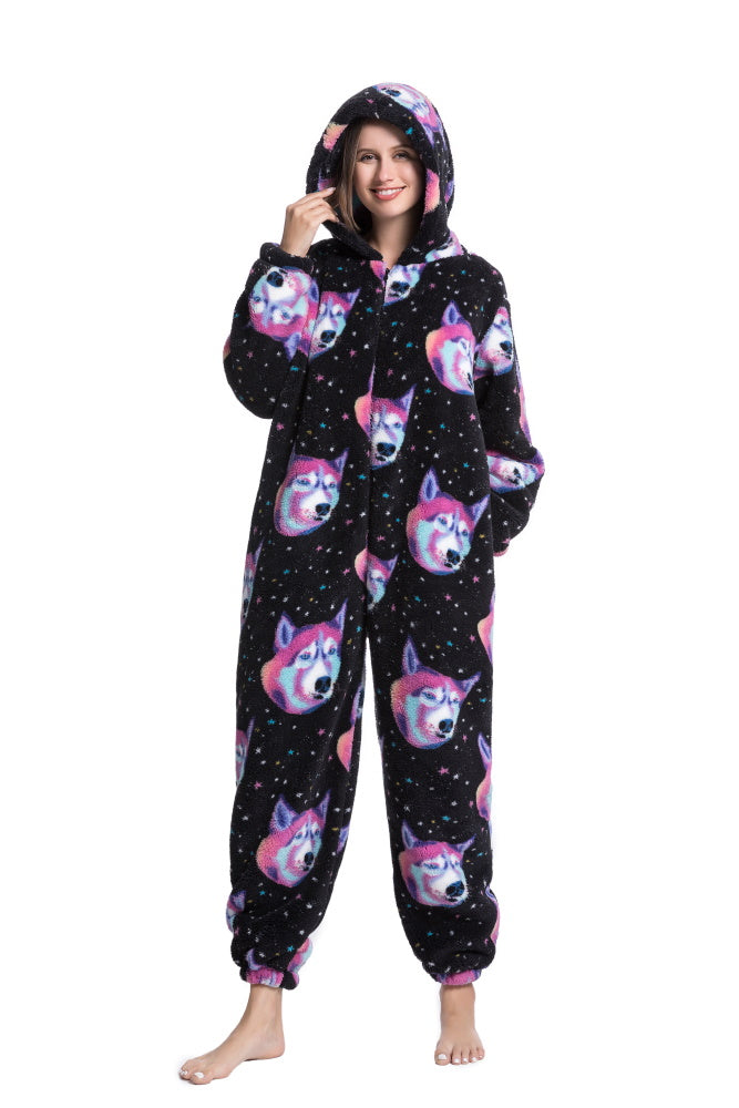 Pigiama animale intero CANE, pigiamone invernale in pile, costume carnevale Halloween cosplay, unisex bambino e adulto