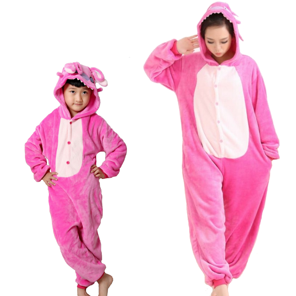 Pigiama animale intero ROSA, pigiamone invernale in flanella, costume carnevale cosplay, unisex adulto e bambino