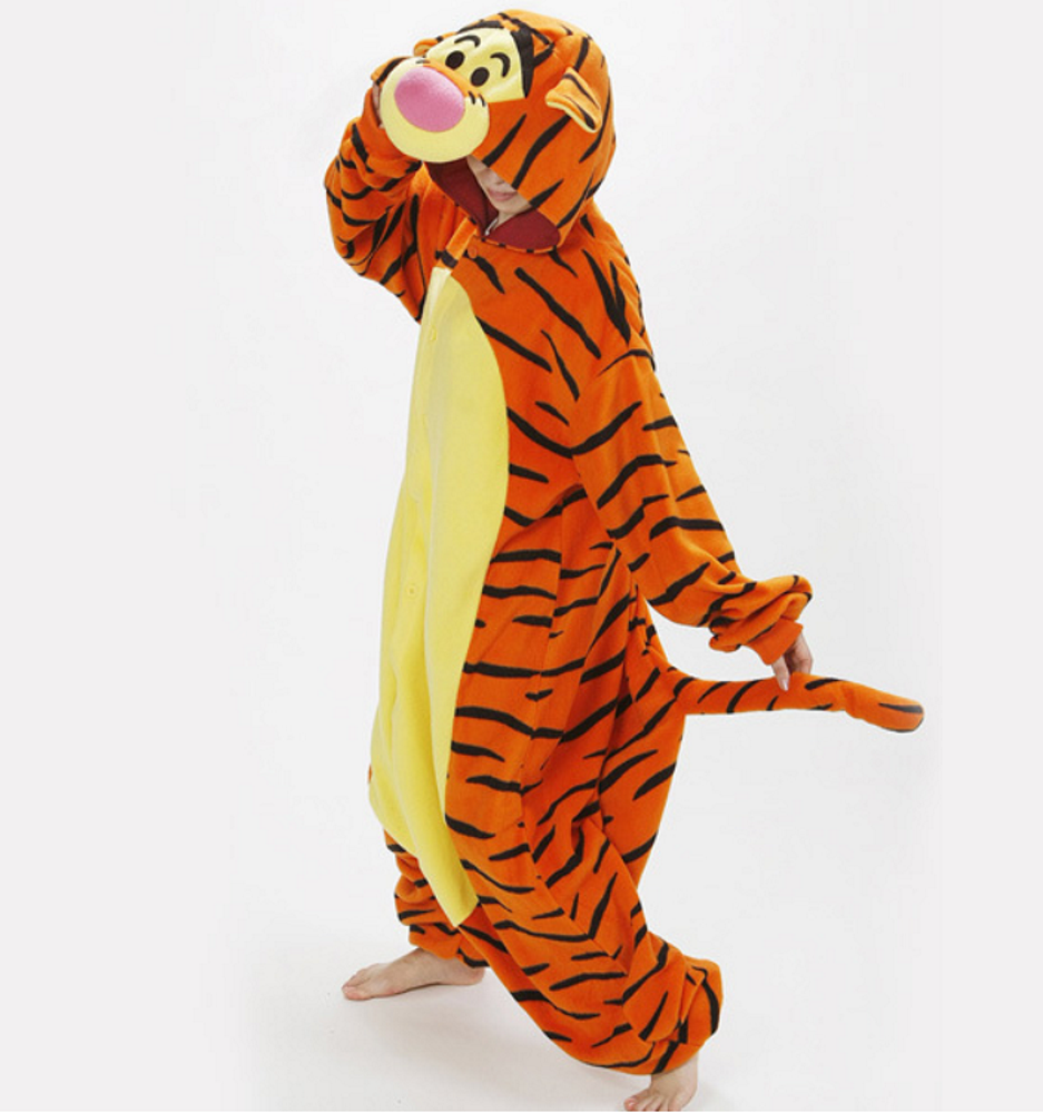 Pigiama animale intero TIGRE, pigiamone invernale in flanella, costume carnevale cosplay, unisex adulto e bambino