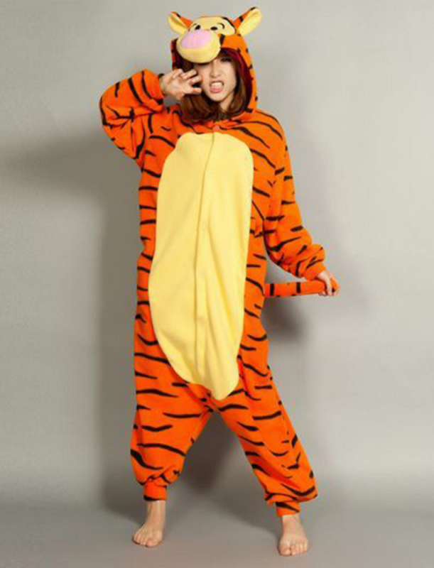 Pigiama animale intero TIGRE, pigiamone invernale in flanella, costume carnevale cosplay, unisex adulto e bambino