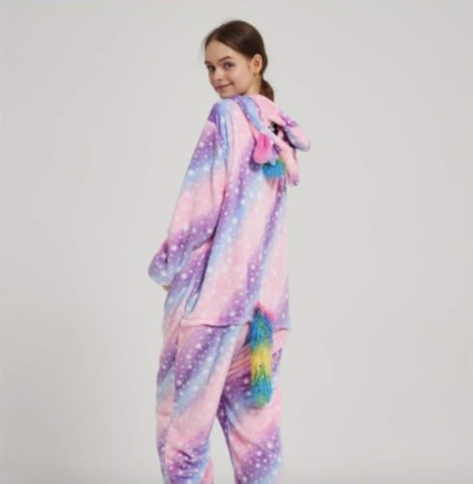 Pigiama animale intero UNICORNO ROSA, pigiamone invernale in flanella, costume carnevale cosplay unisex adulto bambino