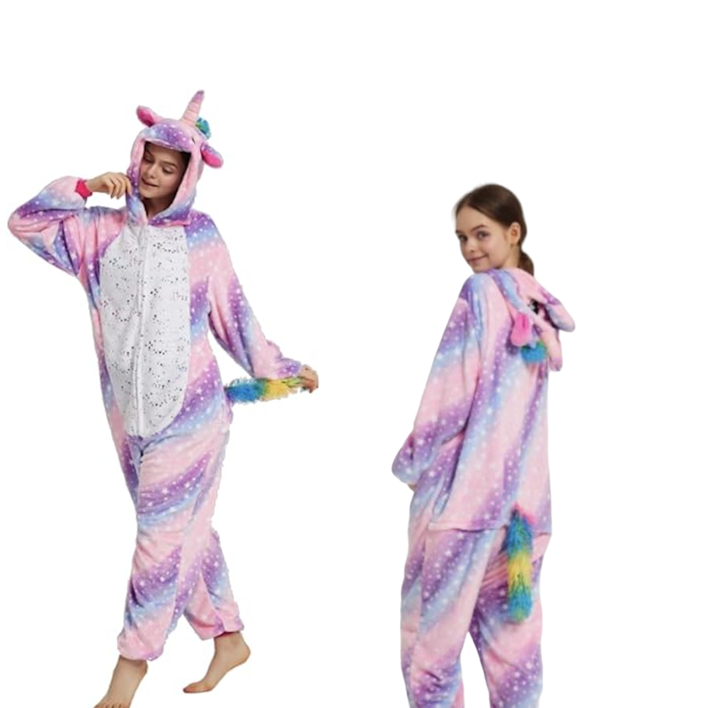 Pigiama animale intero UNICORNO ROSA, pigiamone invernale in flanella, costume carnevale cosplay unisex adulto bambino