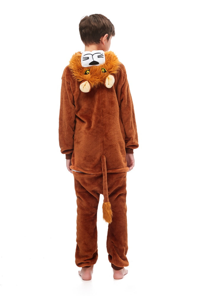 Pigiama animale intero LEONE, pigiamone invernale in flanella, costume carnevale Halloween cosplay unisex adulto bambino